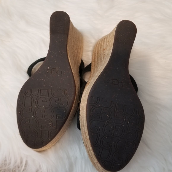 Ugg Tawnie Black Sandal 4.5" Heel Suede Sz 8 - Picture 11 of 12